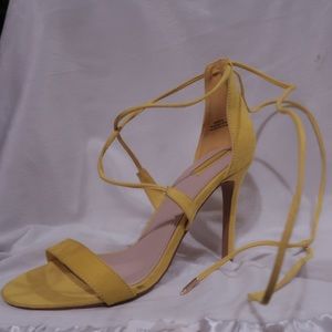 Strap yellow suede heels
